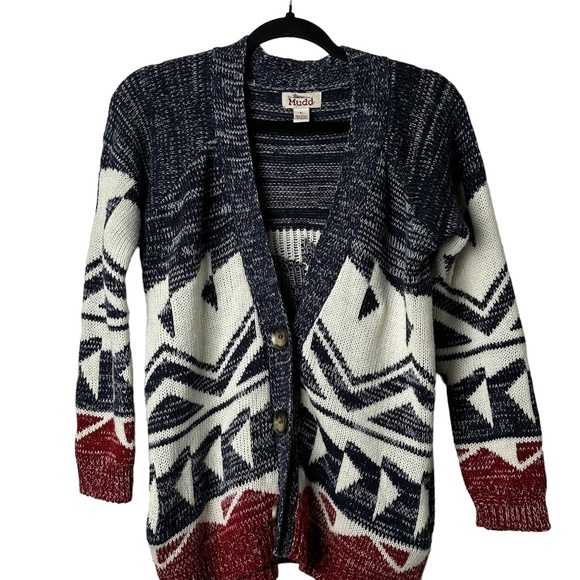 Mudd Sweaters - Mudd Cardigan Women's Large Geometric Tribal Alaska Ski Cabin Winter Cozy